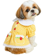 KUTKUT High Collar with 2 Pockets Décor Party Dress for Small Dogs| Plaid Pattern Ladybug Print Sleeveless Lapel Skirt for Shish Tzu, Pug, Poodle (yellow)